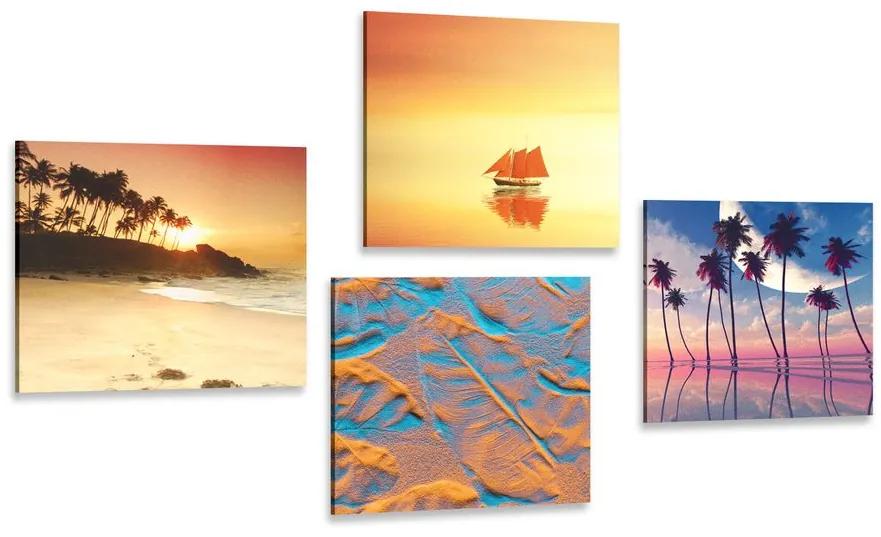 Set obrazov more a pláž v zaujímavých farbách Varianta: 4x 40x40