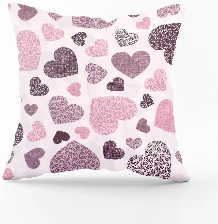 Bavlnená obliečka na vankúš - srdiečka fialové Veľkost obliečok: 50 x 50 cm, Zapínanie: Gombíky