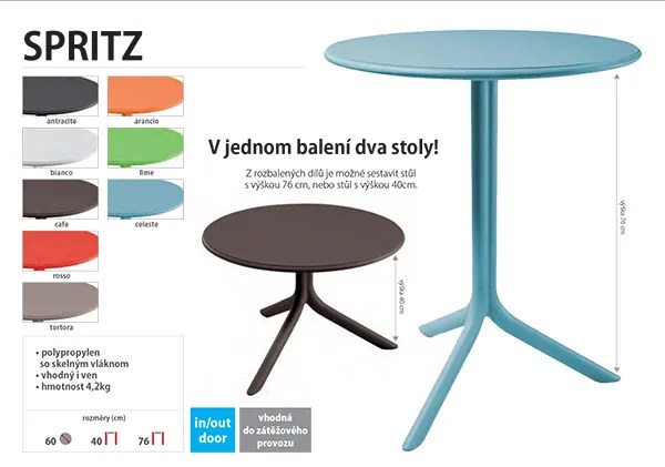 Stima Plastový nastavevitelný stôl SPRITZ Vyberte variant ->: Antracite - Čierná