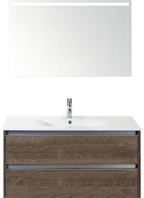 Kúpeľňový nábytkový set Sanox Dante farba čela tabacco ŠxVxH 101 x 170 x 46 cm s keramickým umývadlom a zrkadlom s LED osvetlením
