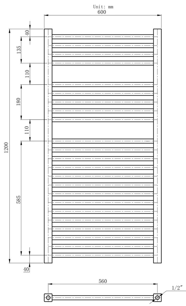 Gamma Erga Proper, vykurovacie teleso 1200x600 mm, 826W, biela, ERG-LAV-PROP-12060-WH
