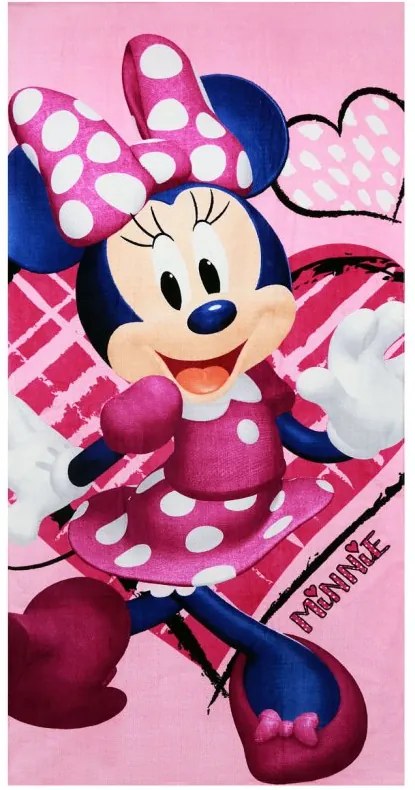 Setino · Plážová osuška Minnie Mouse - Disney - motív "srdce" - 100% bavlna - 70 x 140 cm
