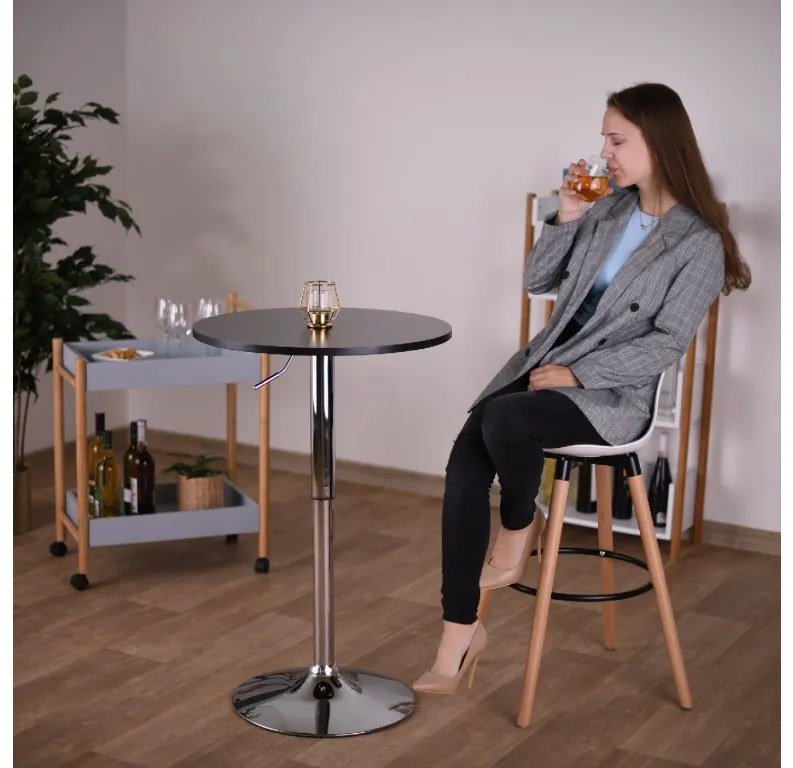 Kondela Barový stôl s nastaviteľnou výškou, čierna, priemer 60 cm, BRANY NEW