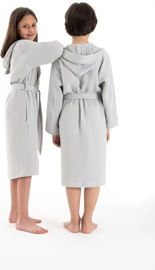 Sivý mušelínový detský župan veľkosť 9-10 rokov Muslin – Foutastic