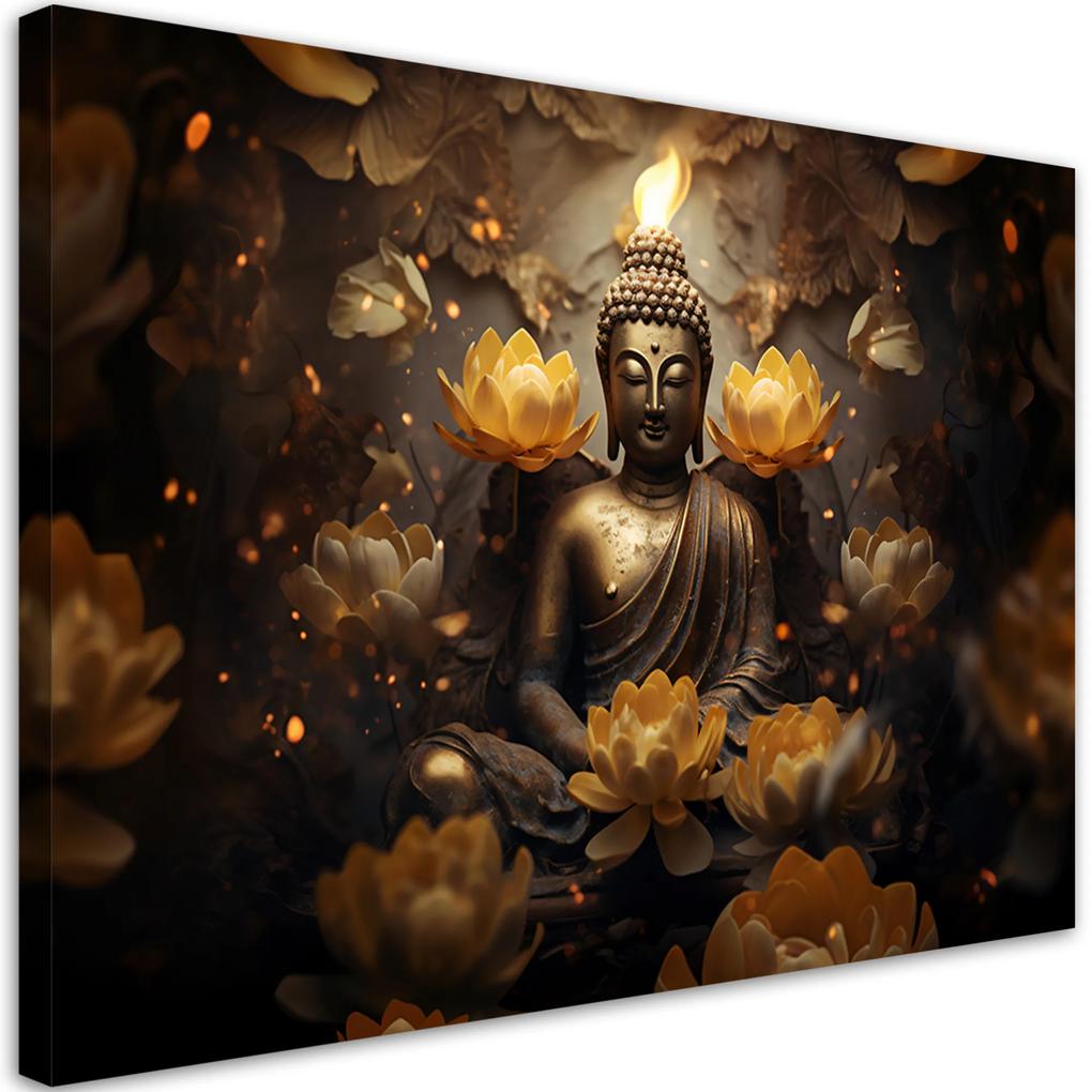 Gario Obraz na plátne Zlatý Budha a lotosové kvety Rozmery: 60 x 40 cm