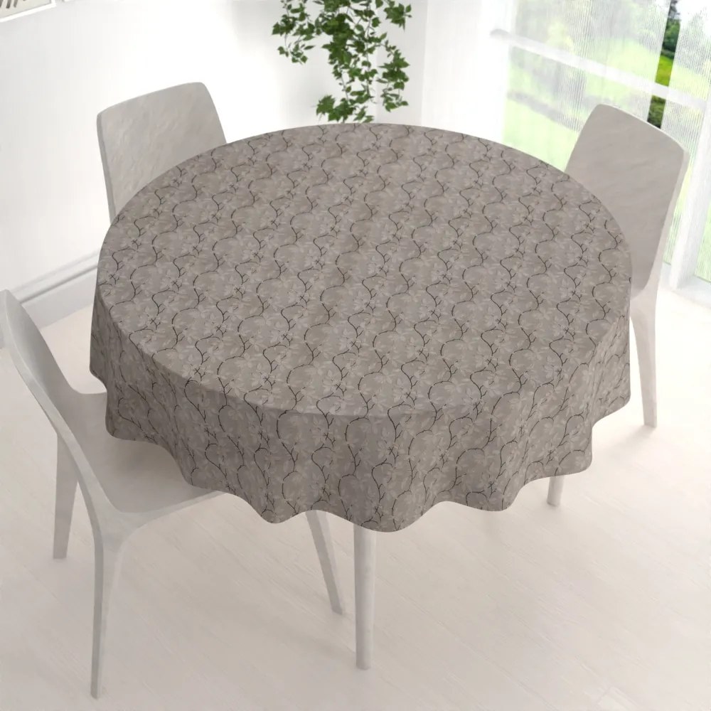 Biante Dekoračný okrúhly obrus PML-086 Popínavé vetvičky na hnedosivom Ø 70 cm