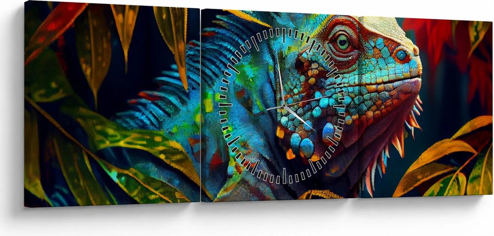 Obraz - Farebný leguán (s hodinami) (90x30 cm)