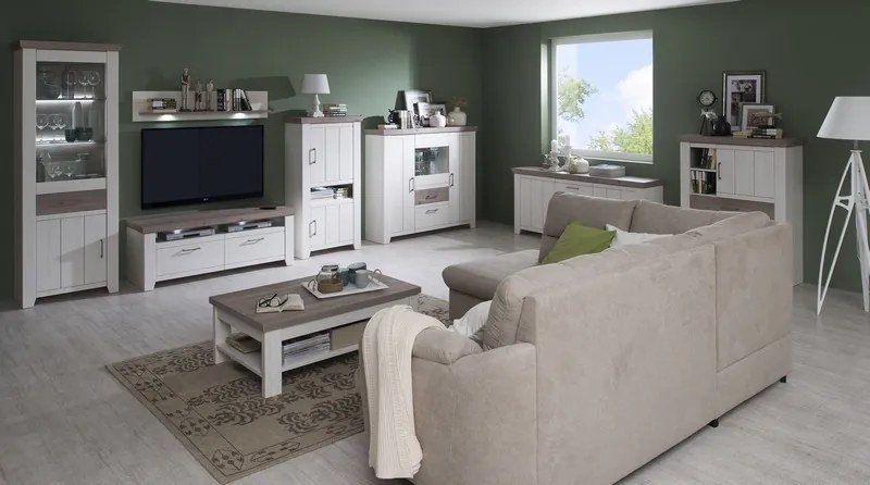 Obývacia stena Cruz, kombi, bielená pínia/šedý dub