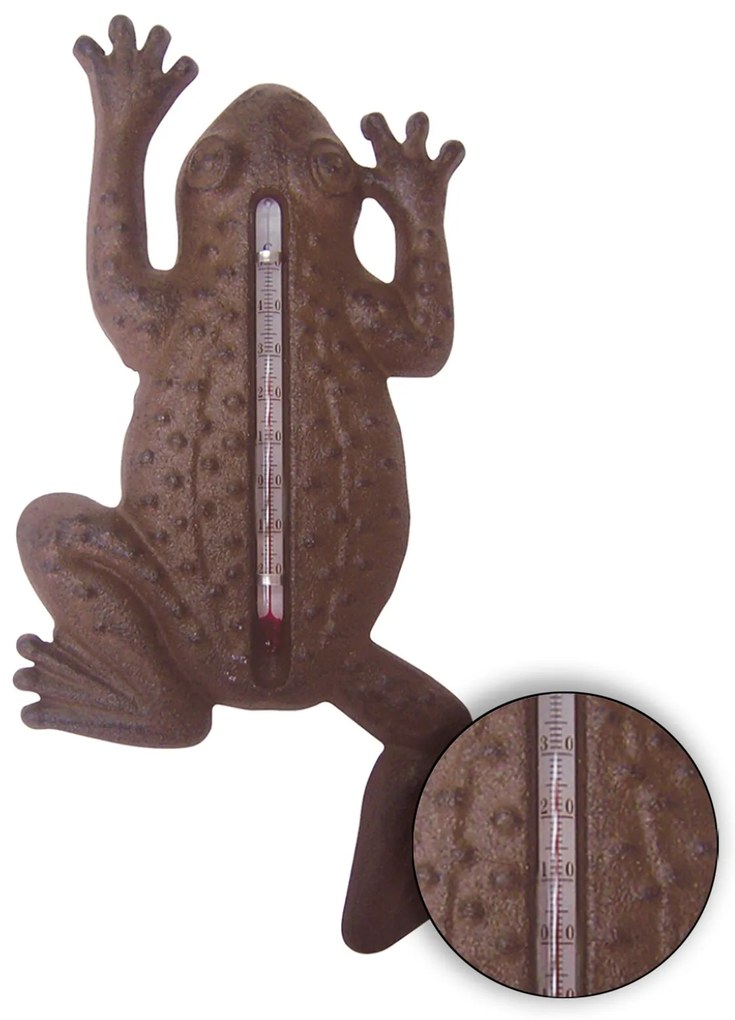 Nástenný teplomer Frog, 23,5x12 cm, liatina, hnedá