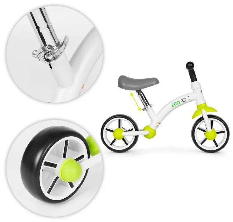Detské odrážadlo -  bicykel ECOTOYS bielo-zelená