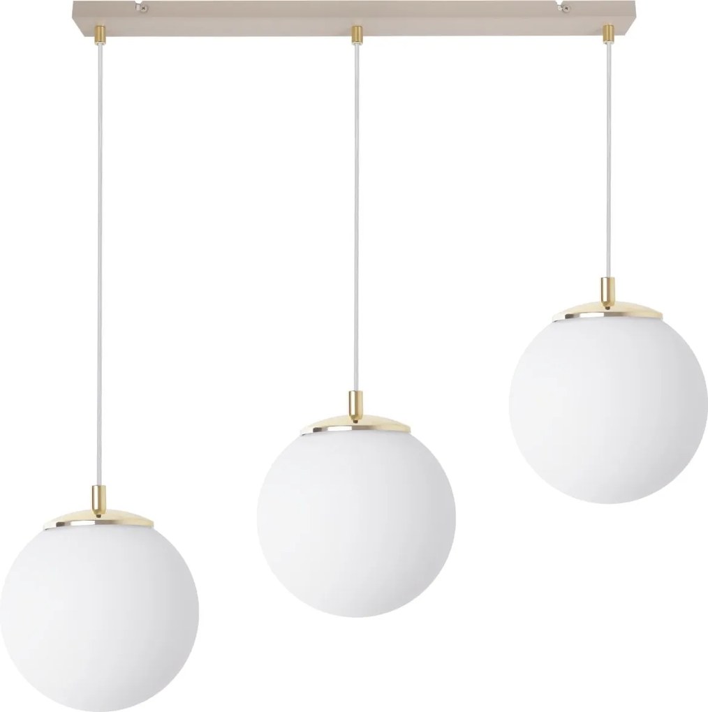 Závesné svietidlo Florence, 3x biele sklenené tienidlo, g/be