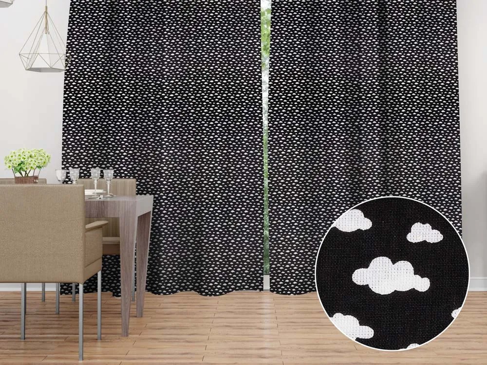 Biante Bavlnený záves Sandra SA-306 Biele obláčiky na čiernom 150x210 cm
