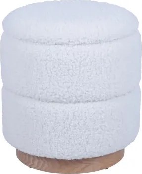 Okrúhly taburet s úložným priestorom Mariola, smotanovo biela teddy látka%