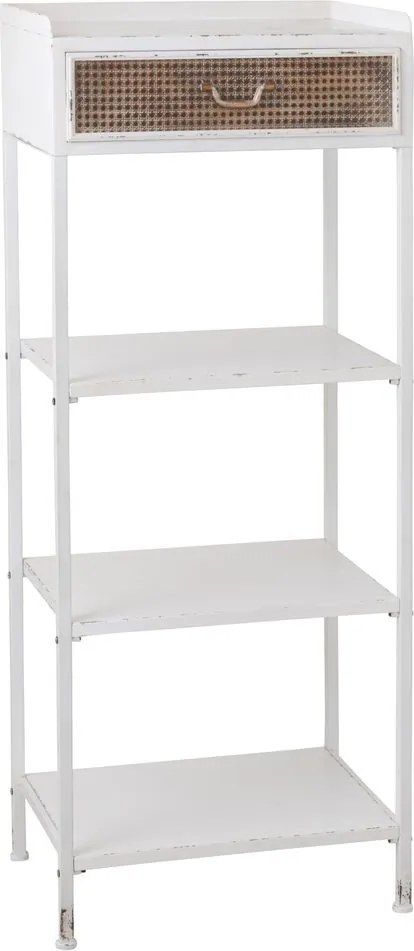 Biely antik kovový policový regál so šuplíkom Valio White - 54*38*140cm
