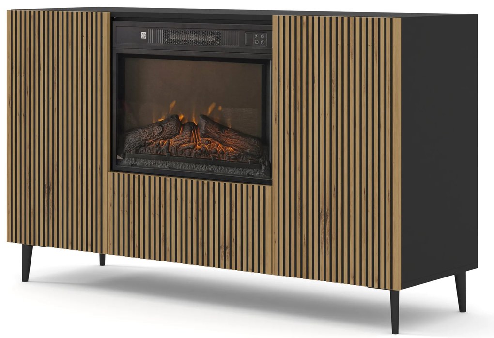 Skrinka s elektrickým krbom F 2D1K Rowanna (dub artisan + čierna). Akcia -20%. Vlastná spoľahlivá doprava až k Vám domov. 1125063