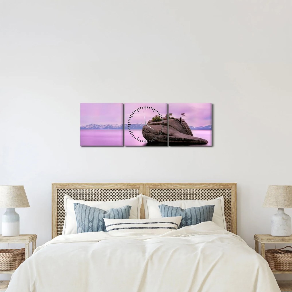 Obraz kameňa v mori (s hodinami) (90x30 cm)