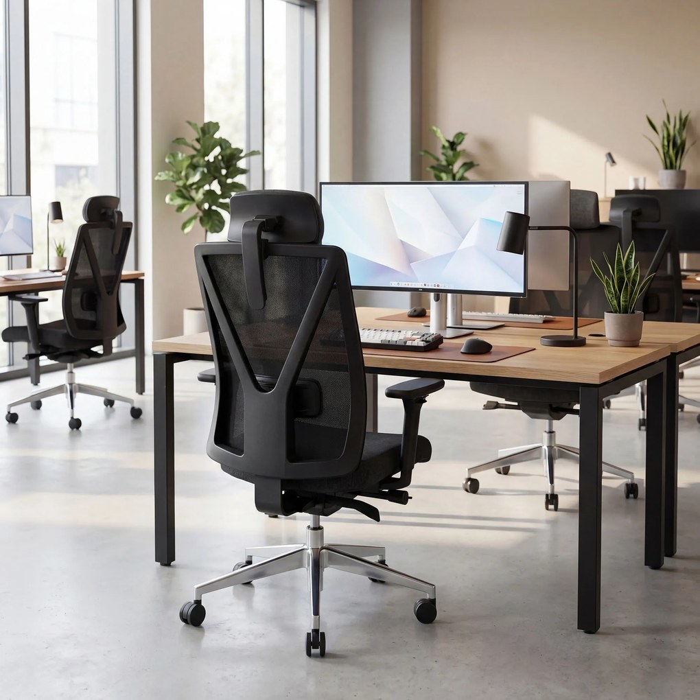 Ergonomická otočná kancelárska stolička so sieťovaným operadlom, čierna: VECTOR