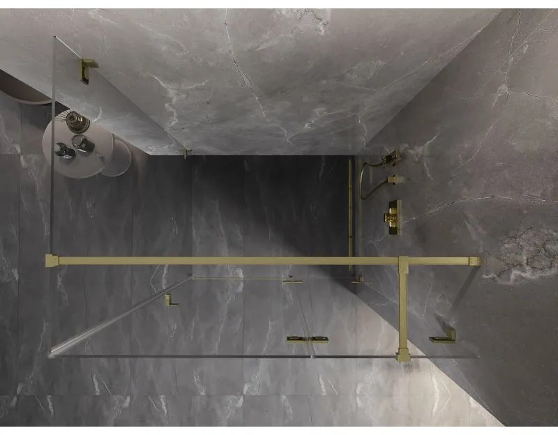 Mexen Lunar T, výklopný sprchový kút pravý 130 x 90 cm, 8mm číre sklo, zlatý kartáčovaný - 834T-130-090-55-00-P