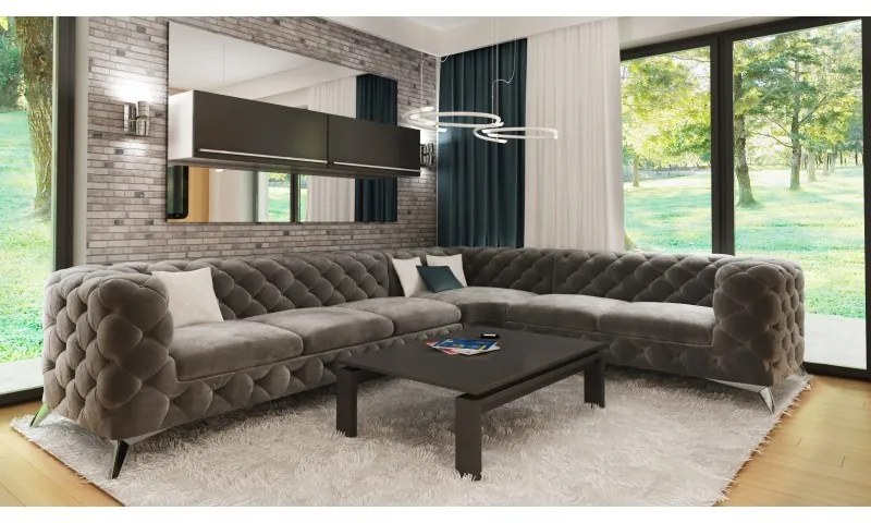 ROHOVÁ SEDAČKA CHESTERFIELD LARISSA PRAVÁ - ĽAVÁ GLOSS VELVET 1206 ZAMATOVÁ LÁTKA 323 X 264 cm