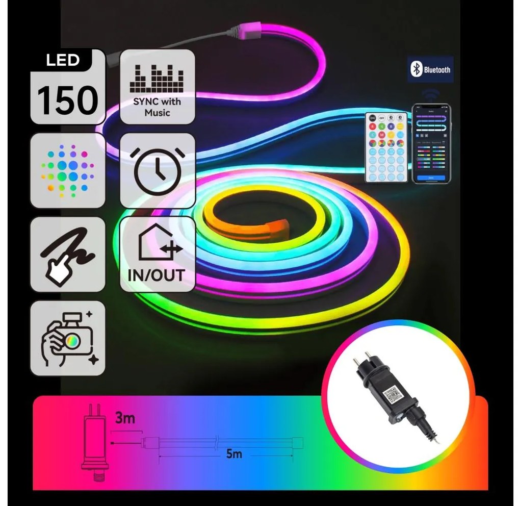 Aigostar - LED RGBICW Vonkajší vianočný reťazec 150xLED/10W/230V 5m IP44 + diaľkové ovládanie