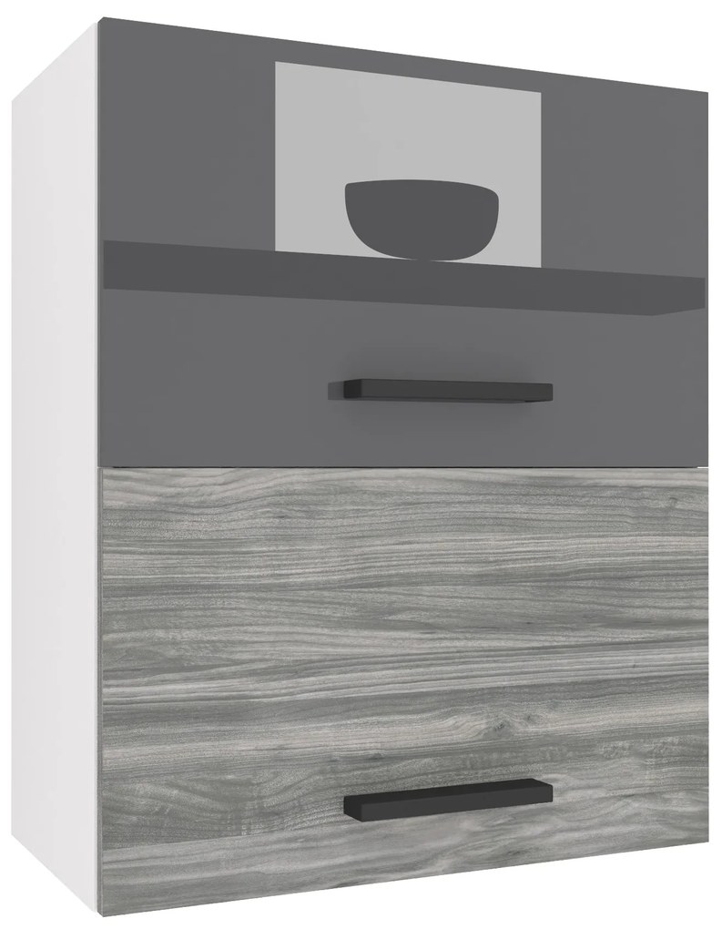 Kuchynská skrinka Belini horná 60 cm šedý lesk / šedý antracit Glamour Wood INF SGP2-60/1/WT/SGW1/0/B1