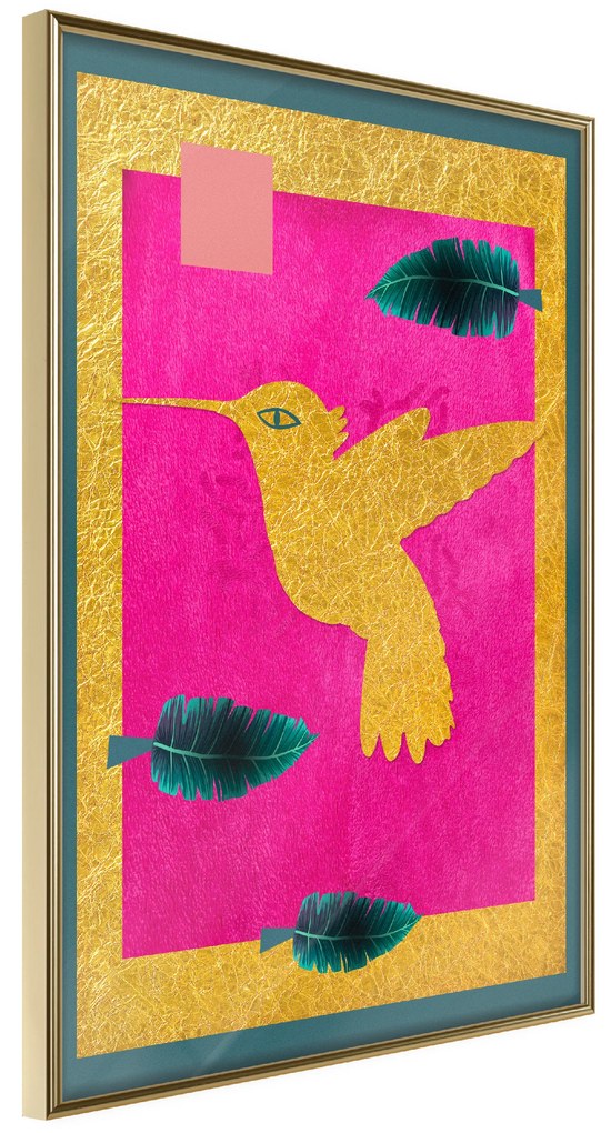 Artgeist Plagát - Golden Hummingbird [Poster] Veľkosť: 20x30, Verzia: Čierny rám