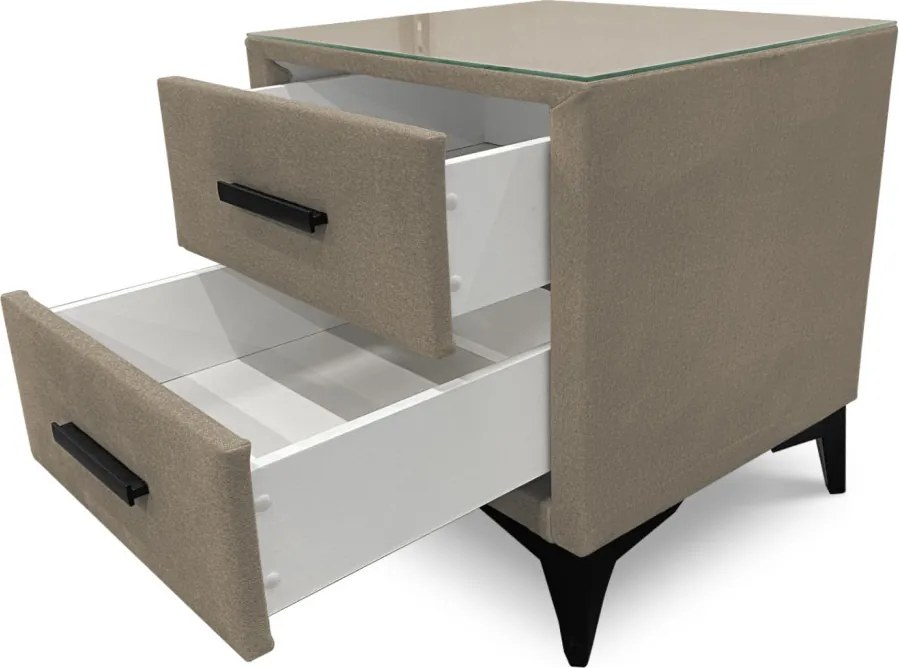 Nočný stolík s 2 zásuvkami Joy, béžová látka