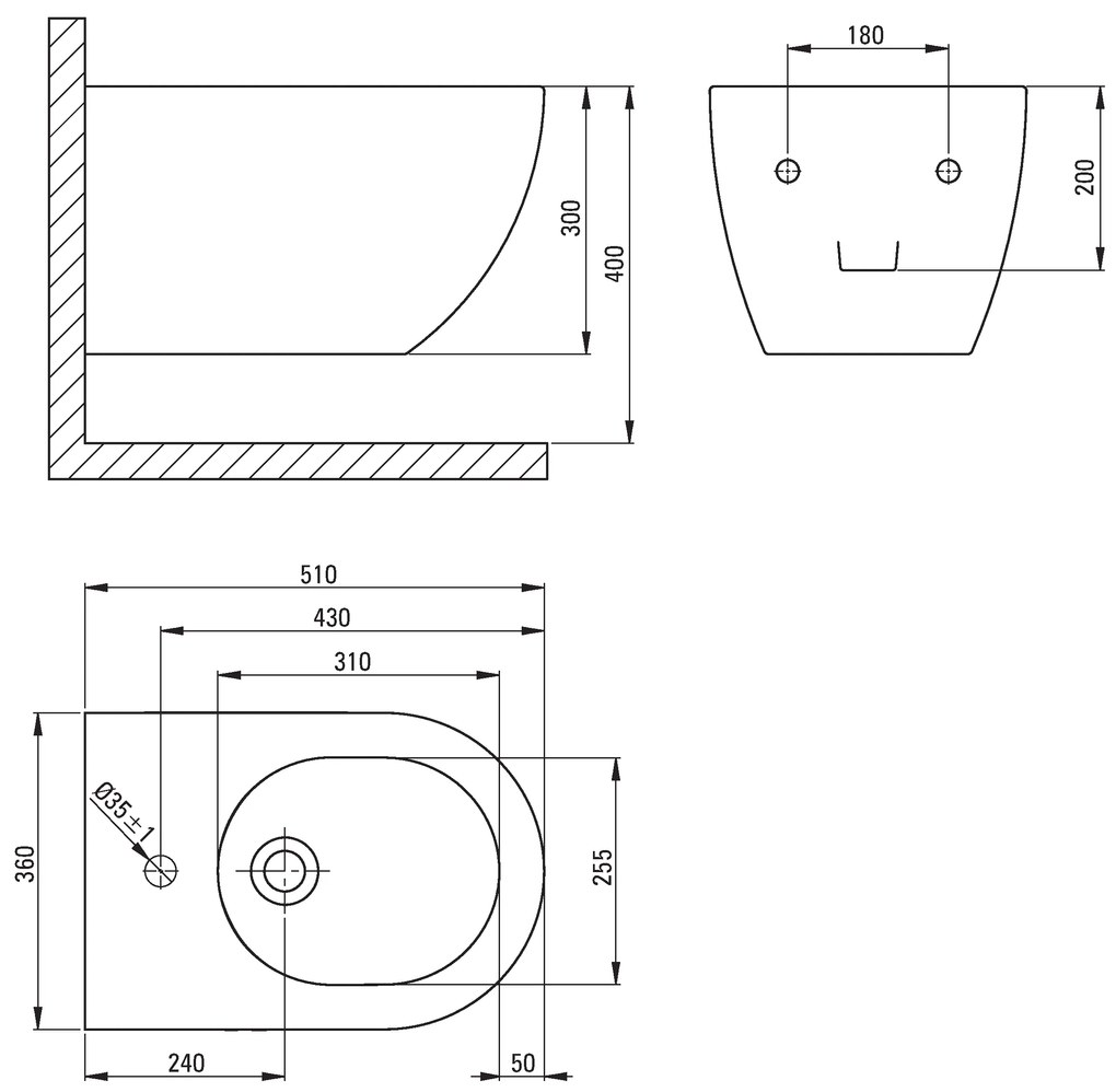 Deante Peonia, závesný bidet 51x36 cm Rimfree, antracitová-titanium, CDE_DBPW