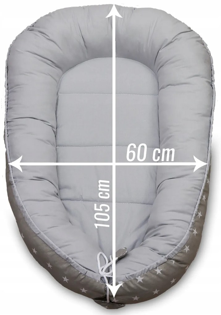 Obojstranné hniezdočko (kokon) pre bábätko - BABYMAM PREMIUM set 7v1 - Malé biele hviezdičky so šedou Minky