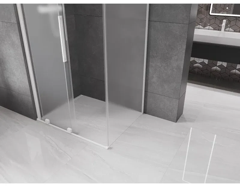 Mexen Velar, sprchový kút s posuvnými dverami 130 x 90 cm, 8mm sklo námraza, biela matná, 871-130-090-31-20