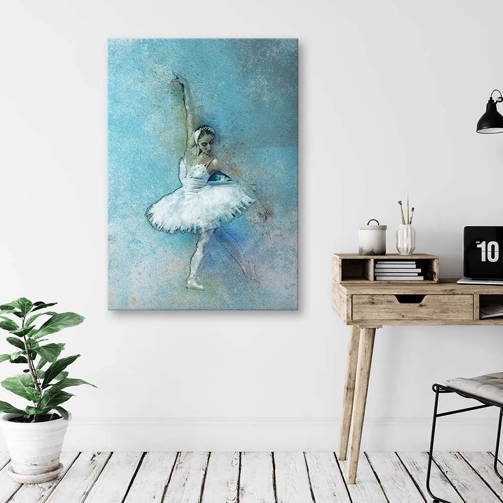 Obraz na plátně Bílá baletka tyrkysový - 80x120 cm