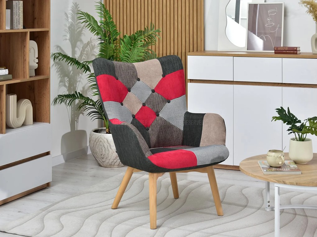 Kreslo Nutri (patchwork + buk). Akcia -18%. Vlastná spoľahlivá doprava až k Vám domov. 1110347