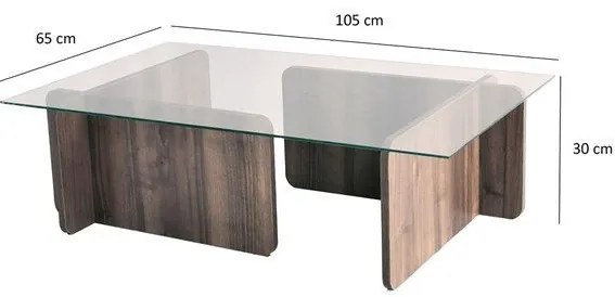 Konferenčný stolík ESCAPE orech/tvrdené číre sklo