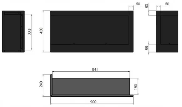 InFire - Rohový BIO krb 45x90 cm 3kW čierna