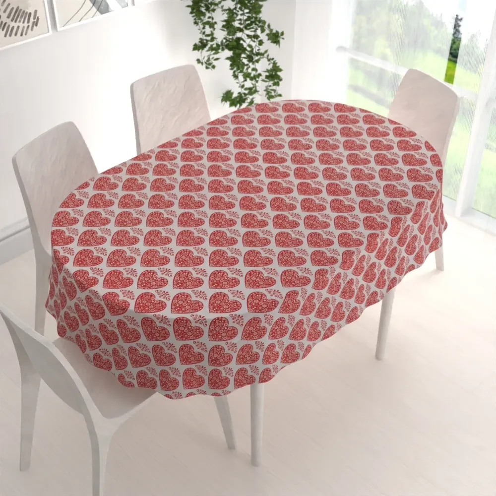 Biante Dekoračný oválny obrus PML-094 Červené srdcia na bielom 60x100 cm