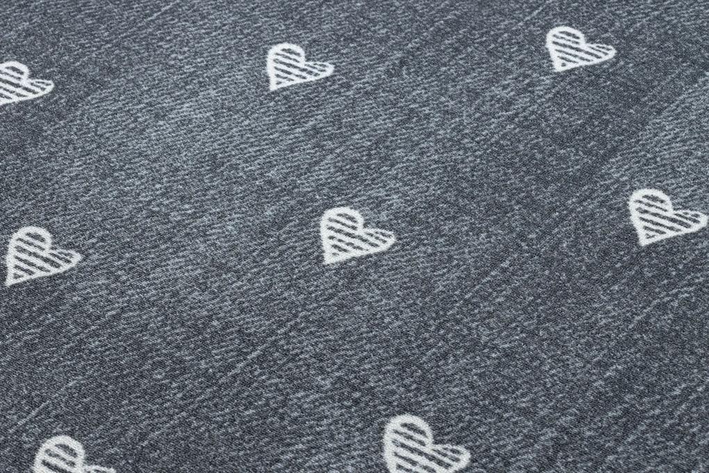 Okrúhly koberec pre deti HEARTS Jeans, vintage srdce - sivá Veľkosť: kruh 100 cm