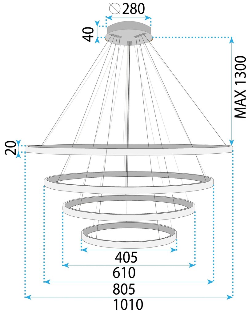 Toolight Toolight, závesné svietidlo 100cm, 60W, 3000K, LHJ010-CP4, zlatá matná, OSW-50003
