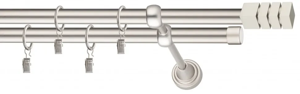 Dekorstudio Chrómová matná dvojradová garniža NORDIC 19mm Dĺžka: 460cm, Typ uchytenia: Držiak dvojitý otvorený, Typ príslušenstva: Krúžky tiché so štipcami