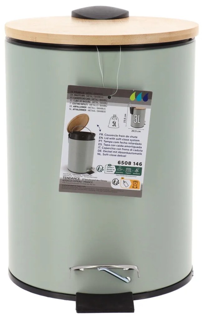 TENDANCE Odpadkový kôš Timeless, zelená/s drevenými prvkami, 2,5 l