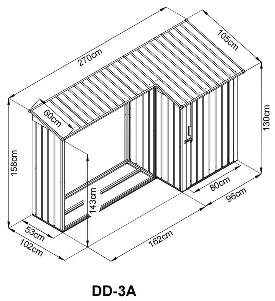 Záhradný drevník BestBerg DD-3A / 2,8 m² / 270 x 105 x 158 cm / šedá
