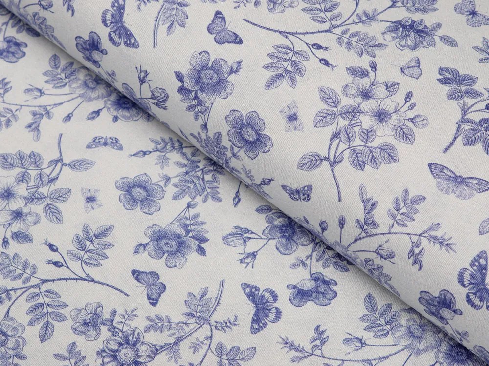 Biante Dekoračný záves Leona LN-081 Modré kvety a motýliky na svetlo sivom 130x180 cm