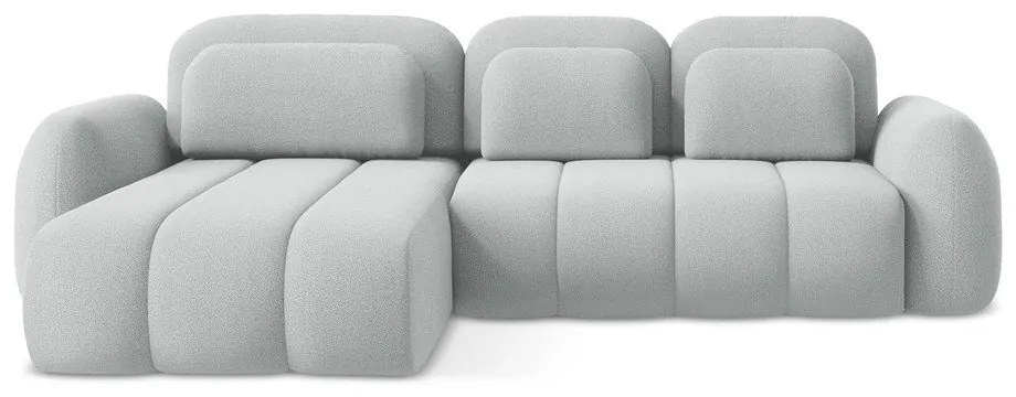 Svetlosivá rozkladacia/s úložným priestorom rohová pohovka z textílie buklé (ľavý roh/s leňoškou) Pele – Makamii