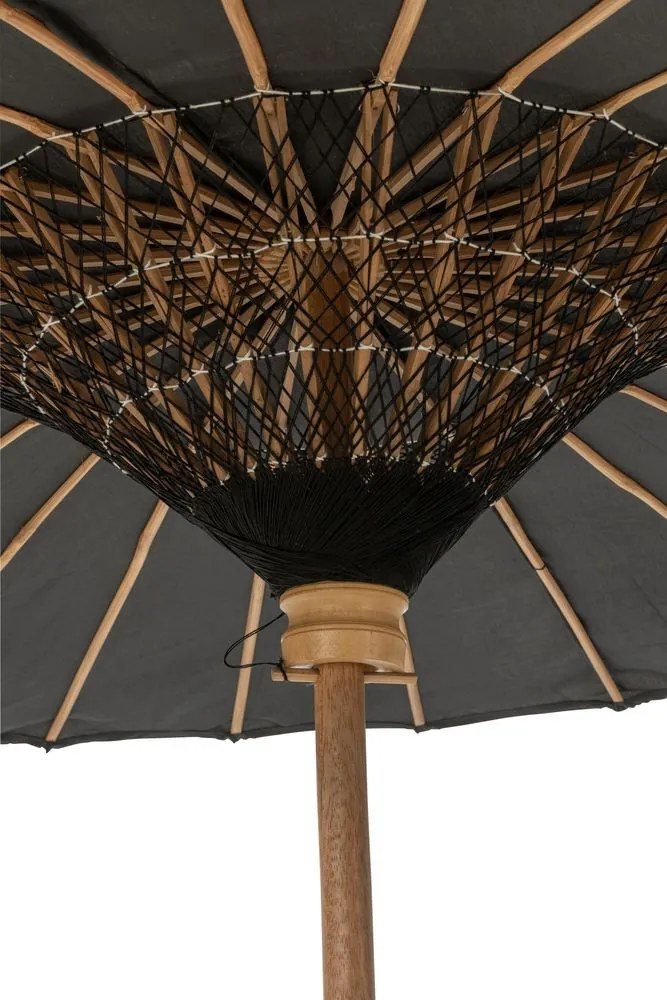 Čierny slnečník s drevenou tyčou Lorie Wood - ∅ 200*260 cm