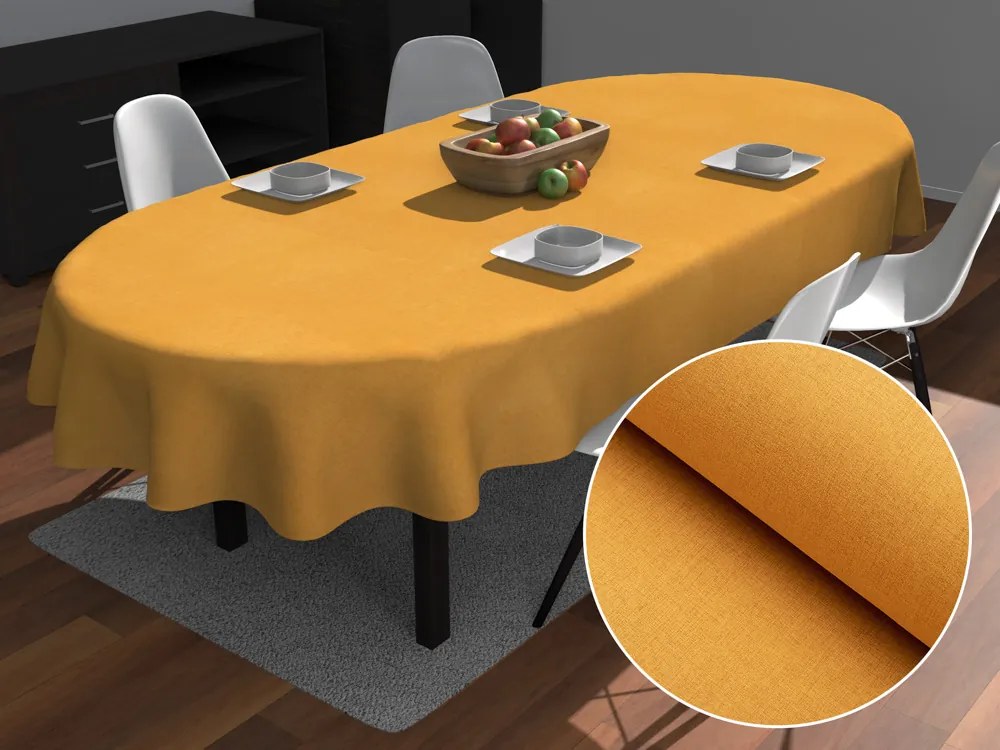 Biante Dekoračný oválny obrus BKW-211 Horčicový žíhaný 130x220 cm