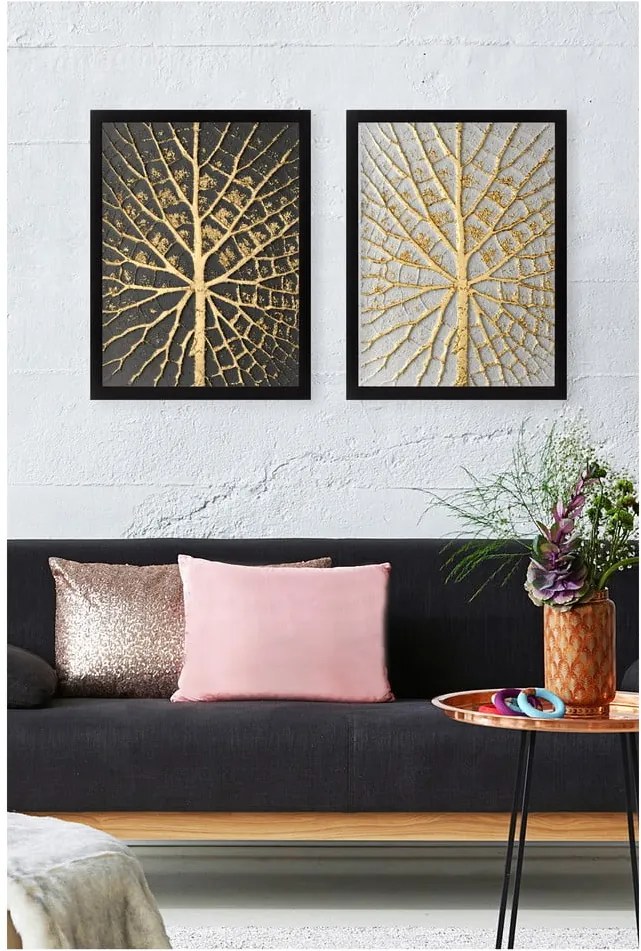 Sada 2 obrazov Tablo Center Tree Golden