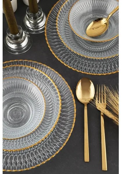 Jedálenská súprava 12 ks číra/zlatá/sklo