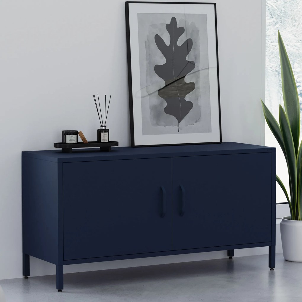 TV skrinka kovová na nožičkách tmavomodrá, 1150x595x400 mm: ROSA Modern