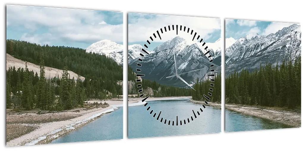 Obraz horskej krajiny (s hodinami) (90x30 cm)
