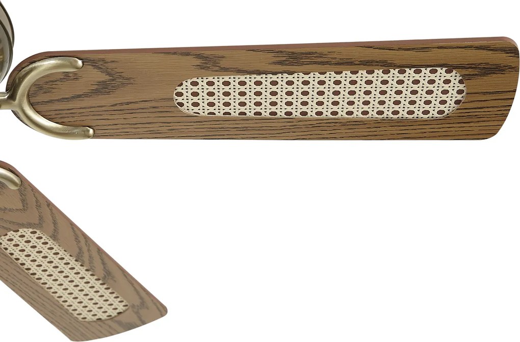 Stropný ventilátor mosadz s drevenou potlačou a ratanom 105 cm s ťahovým spínačom - Mistral Majas