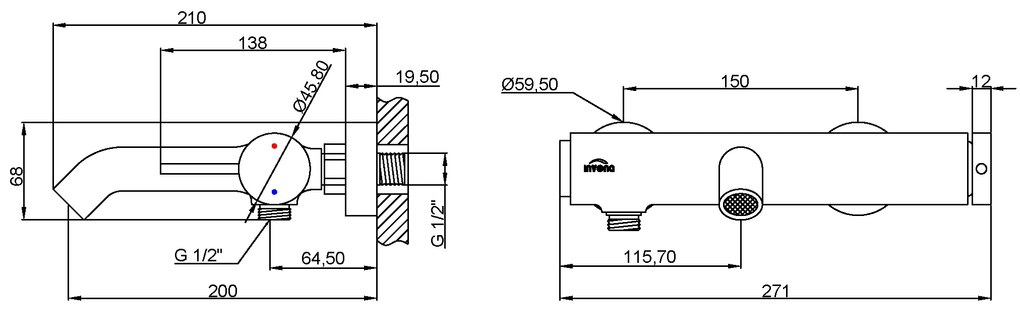 Invena Kalitea, nástenná vaňová batéria 150mm, čierna matná, INV-BW-72-004-V